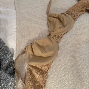 Elegant Lace Trimmed Bra in Tan